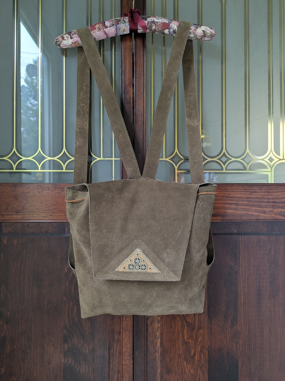 Suede Leather Crochet Backpack
